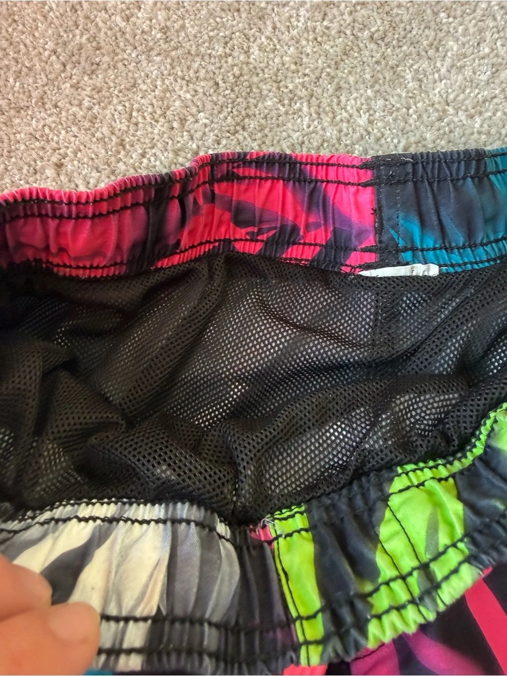 Neon Tropical Swim Shorts with Pink & Teal Leaf Print
